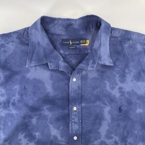 Polo Ralph Lauren Shirt Mens 3XLT Blue Tie Dye Oxford Short Sleeve Button Down